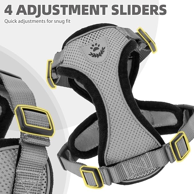 PUPTECK Cat Harness and Leash Set Escape Proof Reflective Cat Walking Harness Adjustable Soft Breathable Mesh Vest for Small Pets, Grey, M