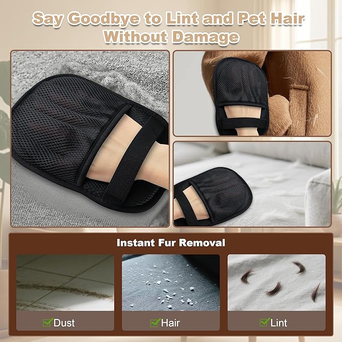 3PCS Pet Hair Removal Glove for Cats, Upgraded Five-Finger Electrostatic Pet Hair Remover Glove, Reusable Magic Brush Pet Hair Removal Tool for Laundry, Couch, Carpet & Car Seat