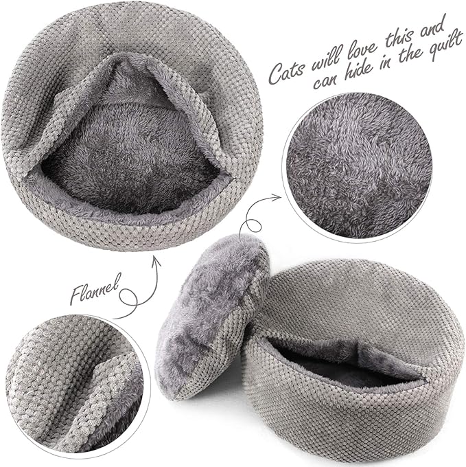 Winsterch Washable Cat Bed - Round Soft, Cozy & Warming for Indoor Cats. Calming Kitten Pet Bed. Small Cat Pet Covered Cat Cave Beds (Gray,12.59 x 12.59 x 5.91 in)