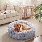 36 inches Donut Dog Bed for Large Dogs - Calming Fluffy Round Pet Bed with Removable & Washable Cover,Fits up to 100 lbs Pets (Dark Blue,Large)