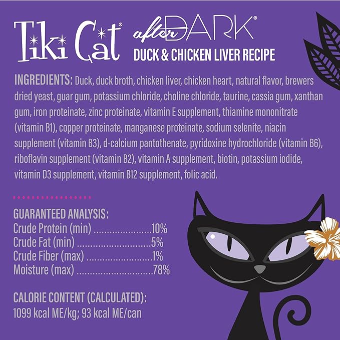 Tiki Cat After Dark Pate, Duck & Chicken Liver, High-Protein Ingredients, Wet Cat Food for Adult Cats, 3 oz. Can (12 Count)