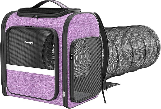 Pawtners Cat Backpack Carrier, Large Space Dog Backpack with Breathable Mesh, Expandable Pet Carrier Backpack for Small Medium Kitten Puppy Up to 18 Lbs, Suitable for Travel Hiking Camping Shopping