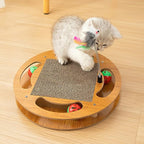 Cat Scratching Board with 4 Cat Bell Balls Toys and Spring Mouse Toy, Cat Scratcher Pad for Indoor Cats, Cat Scratcher Cardboard, Durable, Cat Self Groomer, Stable and Non-Slip, Eco-Friendly Wood