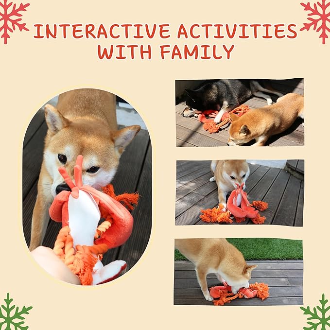 Christmas Dog Toys, Squeaky Tough Rope Tug of War Dog Toys, Interactive Plush Chew Toys, Dog Gifts for Puppy, Small Medium Large Dogs - Lobster