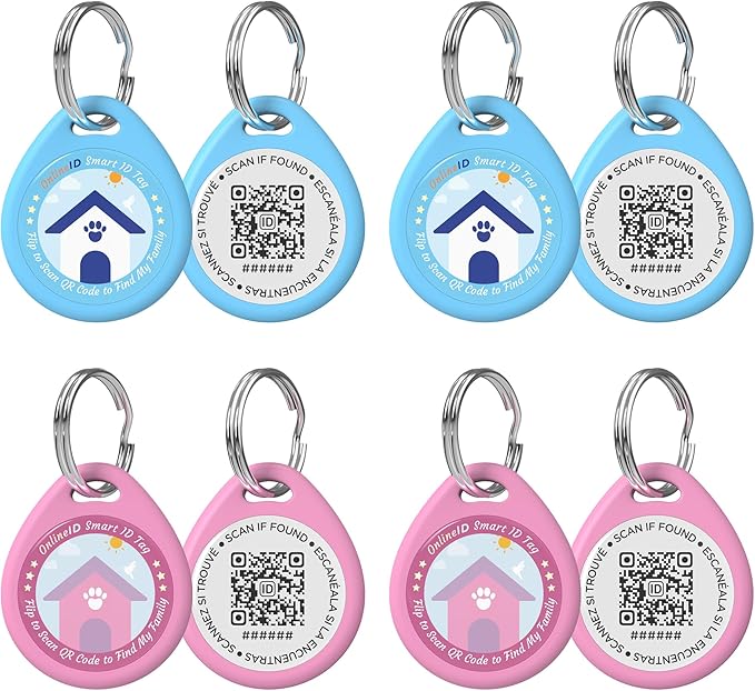 4 Pack Personalized Dog Tags,QR Code Pet ID Tags with Online Profile systerm,Editable Any Names and Phone numbles,2*Blue&2*Pink,L