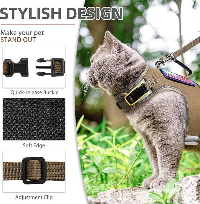 PUPTECK Soft Mesh Cat Vest Harness and Leash Set Puppy Padded Pet Harnesses Escape Proof for Cats Small Dogs Rabbits Bunny, Tactical Yellow, XL