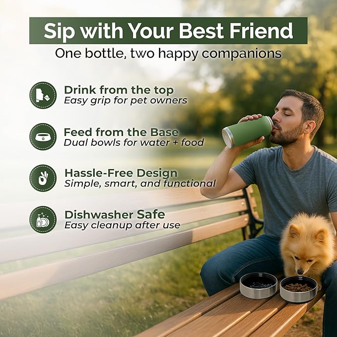Portable Water Bottle & Feeder Bowl: Durable 2-in-1 Travel Solution with Stainless Steel, eco-Friendly Design, and Compact Portability. Perfect for Hydrating Pets on The go