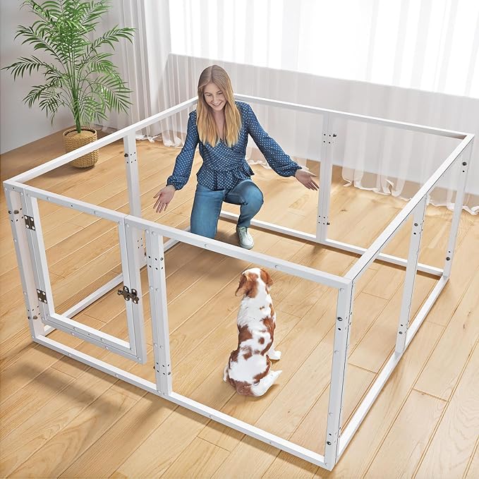 Clear Acrylic Dog Playpen, Indoor Pet Fence with Clear Panels, Easy to Assemble & Clean, Suitable for Rabbits, Cats, Hedgehogs, Small Dogs (39 Inch, 8 Panels)