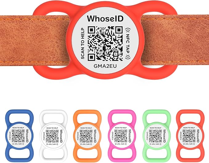 QR Code Dog Tag with NFC, Personalized Pet ID Tag, Silent Silicone Dog ID Tag, Modifiable Pet Online Profile, Multiple Emergency Contact, Scan QR Code Send GPS Location Email (Small, Red)