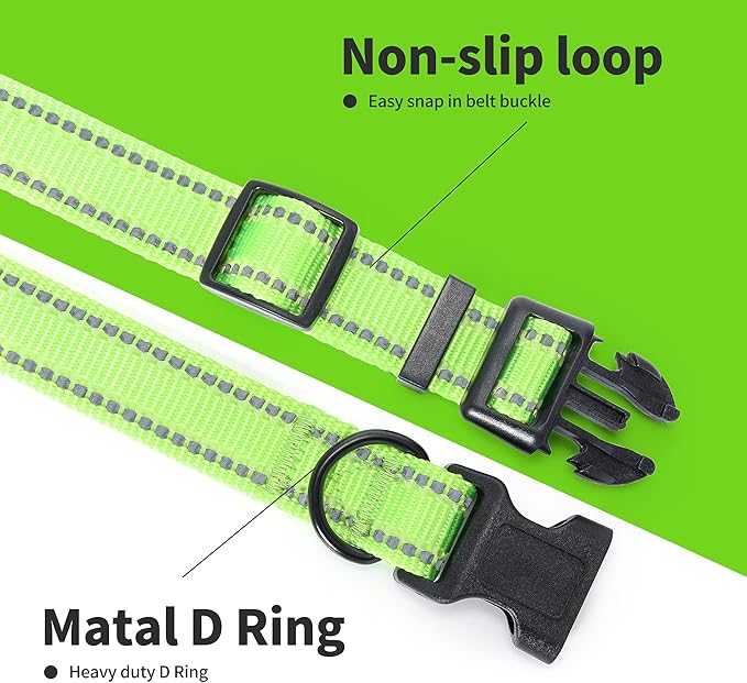 Mile High Life Nylon Night Light Glow Collar, Reflective Light Up Dog Collar, Fluorescent Self-Luminescent Strap for Small Medium Large Dogs (Lime, S Neck11-15")