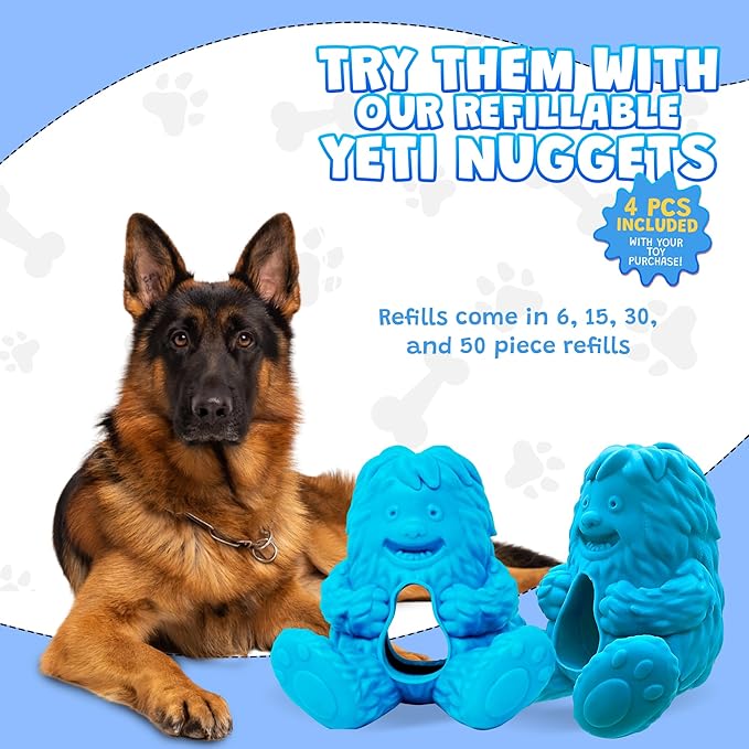 Yeti Puff and Play Dog Toy, Dog Chew Holder, Fun Stimulating Chew Toy for Teething, Behavior Training for Light to Moderate Chewers (Blue - Yeti)