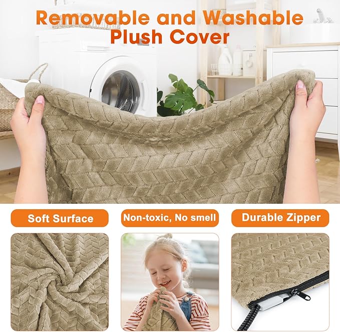 GASUR Pet Heating Pad, Waterproof Electric Dog Cat Heat Pad with Timer, Temperature Adjustable Heated Cat Bed for Winter, Auto Power-Off, Anti-bite Heated Pad for Dogs Cats -28''x20'', Medium