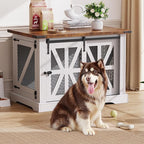 VOPEAK 43.3" XL Dog Crate Furniture, Chew Resistant Dog Crate for Medium Large Dogs, Heavy Duty Extra Large Dog Crate Dog Kennel Indoor with Double Doors, Wooden End Table for Living Room, White