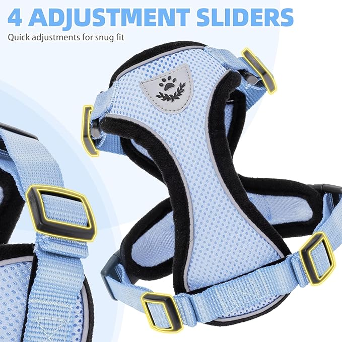 PUPTECK Cat Harness and Leash Set Escape Proof Reflective Cat Walking Harness Adjustable Soft Breathable Mesh Vest for Small Pets, Sky Blue, M