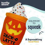 Huxley & Kent Halloween Funny Dog Toy w/Squeaker – Power Plush Squeaky Dog Toys for Small, Medium & Large Dogs – Soft Stuffed Animal for Indoor Play & Fetch - Jack-O-Latte, One Size