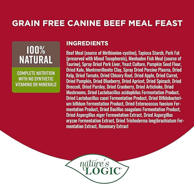 Nature's Logic Grain-Free Dry Dog Food - All-Natural, High Protein, No Synthetic Vitamins/Minerals - Gluten Free - Supports Healthy Digestion - All Breeds & Ages - Beef Meal Feast, 25lbs