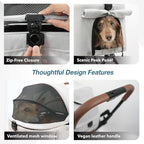 ibiyaya Tinker Pet Stroller for Small Dogs and Cats – 3-in-1 Pet Carrier, Dual-Opening Canopy, No-Flat Wheels, Vegan Leather Handle, Large Storage Basket (Silver Gray)