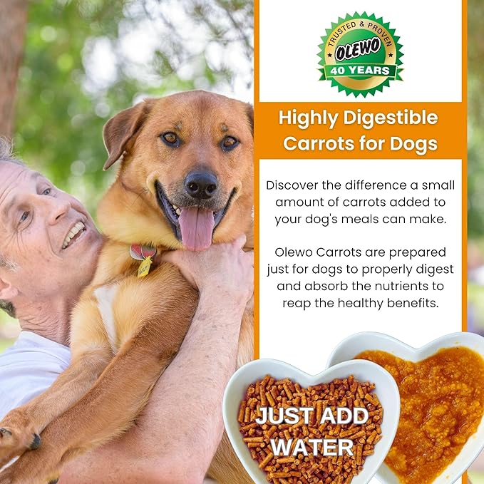 Olewo Original Carrots for Dogs – Fiber for Perfect Poop, Dehydrated Dog Food Toppers for Picky Eaters, Natural Skin & Coat Support, Multivitamin, Probiotics for Digestive & Gut Health, 2.2 lbs
