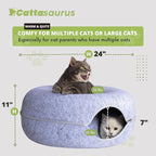CATTASAURUS Peekaboo Cat Cave for Multiple & Large Cats Up to 30-45 Lbs, Scratch Detachable & Washable Tunnel Bed, Comfy Donut Cat Cave (Light Gray, Large)