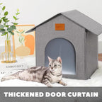 Outdoor Cat House Feral Cat Shelter,Outside Waterproof Cat House for Outdoor/Indoor Cats, Insulated Cat Bed for All Seasons with Cozy Cushion Easy to Assemble (Grey, Floor Spike Style)