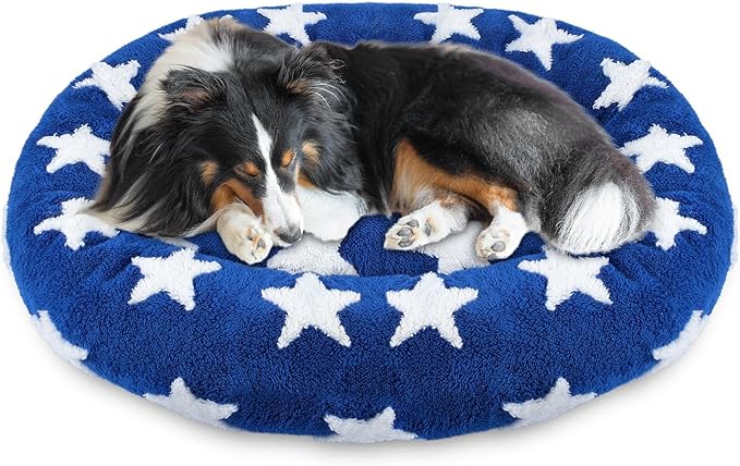 Fluffy Donut Dog Bed Medium Size Dog, 31 Inch Round Dog Beds for Medium Dogs Up to 35 lbs, Cozy Soft Plush Calming Dog Bed for Sweet Dream, Washable Dog Bed with Removable Water Resistant Lining Cover