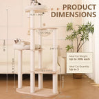 59" Modern Cat Tree Multi-Level Large Cat Tower Heavy Duty Cat Tree with Hammock,Cotton Scratching Post and Washable Cushions