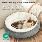 Love's cabin Round Donut Cat and Dog Cushion Bed, 20in Pet Bed for Cats or Small Dogs, Anti-Slip & Water-Resistant Bottom, Super Soft Durable Fabric Pet beds, Washable Luxury Cat Dog Bed Stripe Grey