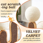Cactus-Shaped Cat Scratching Post with Cat Scratcher, Interactive Toy Balls, Handmade with Natural Materials, Cute Cat Scratching Post, Easy-to-Clean Cat Furniture