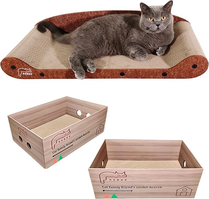 Cat Scratcher Bed 30 Inch Cat Couch Scratcher &17.5 Inch Cat Scratch Box with Refillable Scratch Pad Cat Scratchers for Indoor Cats Durable Extra Large Cats Lounge Furniture Protector