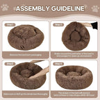 Calming Round Cute Cat & Dog Bed, Anti-Slip Washable Cozy Soft Round Pet Bed, Fluffy Faux Fur Plush Dog Cuddler Bed Fits up to 15 lbs Dogs and Cats(Donut Khaki, 20inch x 20inch)