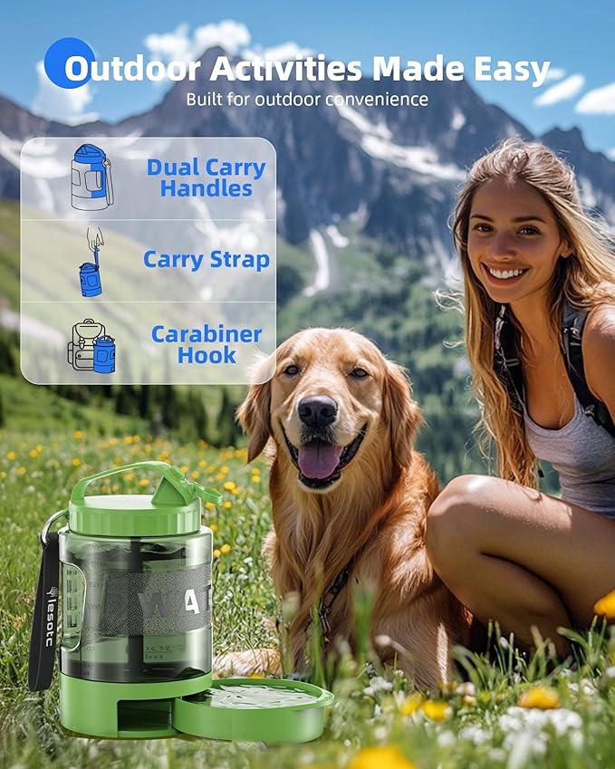 lesotc Dog Travel Water Bottle Portable with Pull-Out Drinking Bowl, 77oz Large Travel Water Bowl Dispenser for Dogs Camping Essentials Hiking Beach Road Trip Park Walking On The Go Must Haves, Green