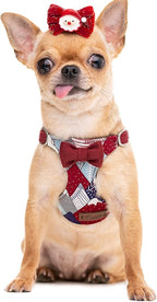 Puppytie No Pull xs Dog Harness with Multifunction Dog Leash,Soft Adjustable No Choke Escape Proof Pet Harness Vest,Suede Bow red,XXS