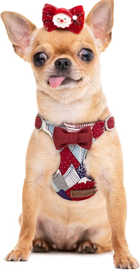 Puppytie No Pull xs Dog Harness with Multifunction Dog Leash,Soft Adjustable No Choke Escape Proof Pet Harness Vest,Suede Bow red,XXS