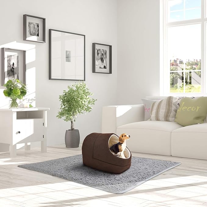 GOOPAWS Cat Cave for Cat and Warming Burrow Cat Bed, Pet Hideway Sleeping Cuddle Cave (Brown-2)