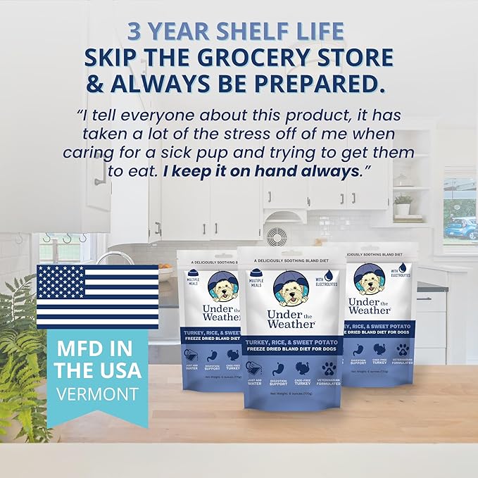 Under the Weather Bland Diet for Dogs | Easy to Digest for Sick Dogs |Always Be Ready| Contains Electrolytes - All Natural Freeze Dried 100% Human Grade Meats| 1 Pack- Rice Turkey & Sweet Potato - 6oz