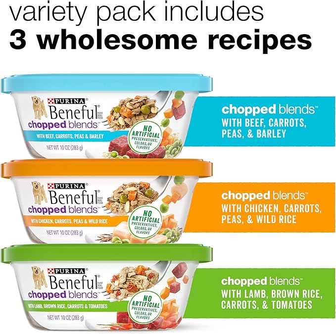 Beneful Purina Wet Dog Food Variety Pack, Chopped Blends - (12) 10 oz. Tubs (Pack of 2)