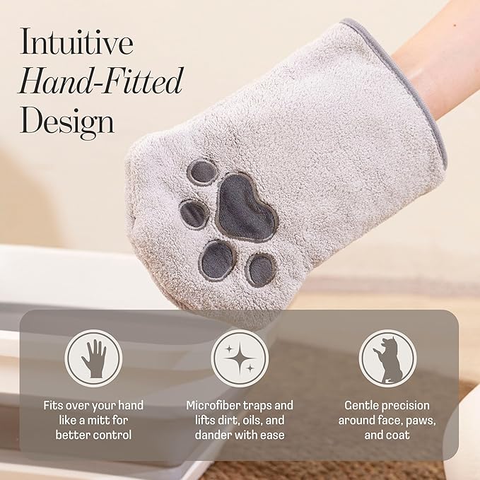 Cat Rinse-Free Shampoo & Conditioner with Bath Mitt – Sensitive Skin, Stress & Itch Relief Leave-In Cleanse Serum – 98.65% Naturally Derived, Gentle Cleanse, Hydrate & Deodorize – 8 x 10ml