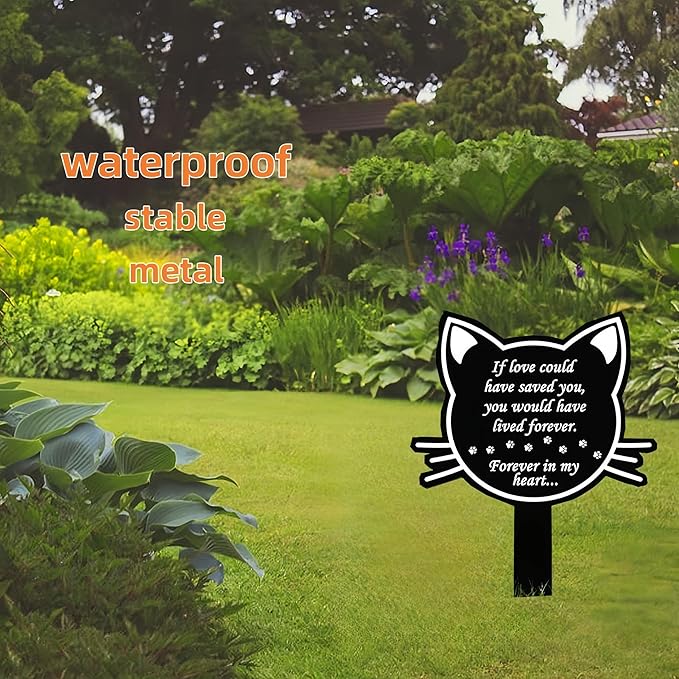 12 inch Metal Cat Memorial Grave Markers for Cats Cemetery Headstones Decorations Grave Pets Cemetery Headstones Ornaments Markers Headstone Pet Stake Graveside Sign Black Sympathy Garden Stake Decor