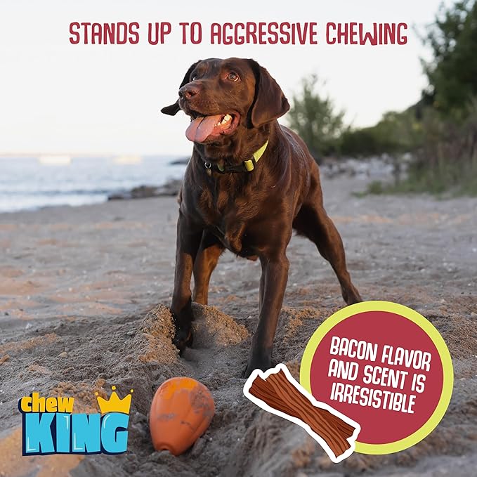 Chew King Premium Treat Dog Toy, Extremely Durable Natural Rubber Toy, Bacon Flavored Dog Toy