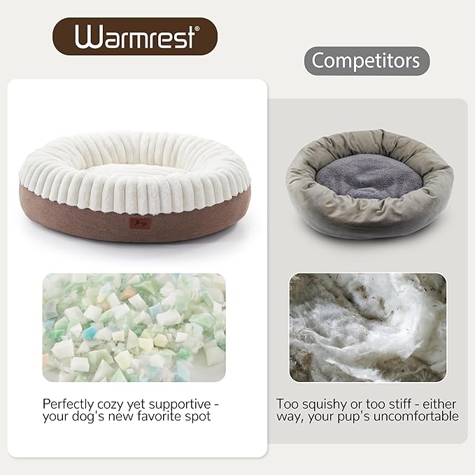 Donut Dog Bed Medium Size Dog, Round Cat Beds for Small Medium Dogs and Cats with Washable Fluffy Faux Fur, Cute Comfort Pet Bed with Anti-Slip Bottom, Cream, 36"