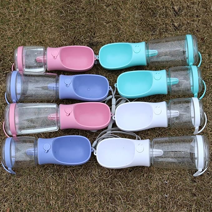 Dog Water Bottle with Food Container Holder, Travel Puppy Drinking Bowl, Portable Pet Water Dispenser, Patented Design, Food Grade Plastic 12 oz Water Bottle+100g Snack cans