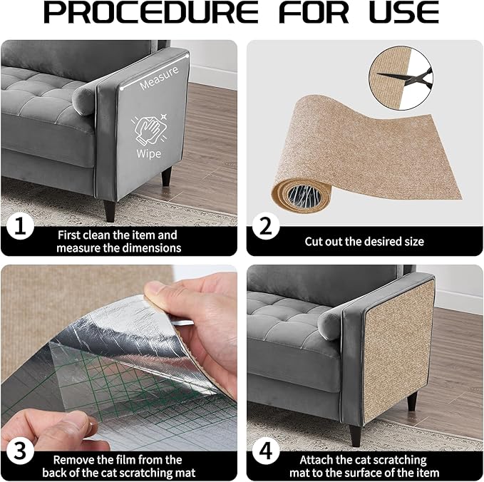 2 Pcs 39.4"x15.8" Cat Scratch Mat, Cat Scratch Couch Furniture Protector, Trimmable Self-Adhesive Cats Scratch Pads, DIY Cat Scratcher for Wall Protector and Covering Cat Tower (Khaki)