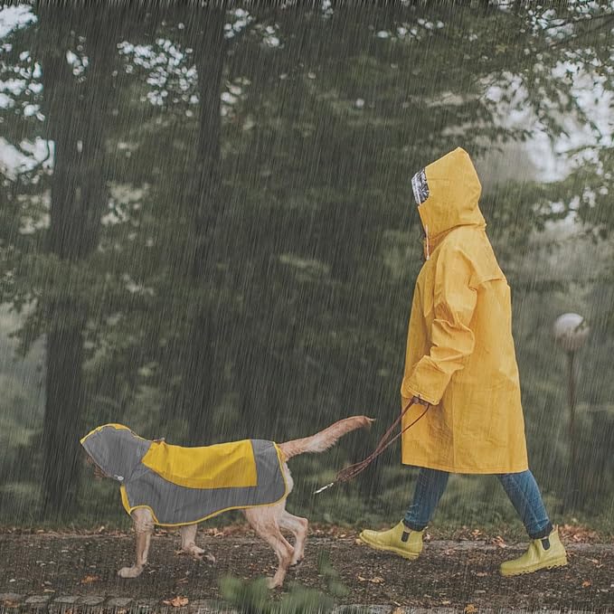 IECOii Large Dog Raincoat Waterproof,Hooded Rain Jacket Keep Dog Dry in Wet Weather,Reflective Rain Poncho Clothes with Convenient Leash Hole/Adjustable Magic Sticker/Easy On and Off/,Yellow,Large