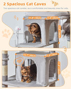 Taoqimiao Cat Tree, 77-Inch Cat Tower for Large Cats Multi-Level Cat Condos for Indoor Cats with 2 Condos, Extra-Lagre Platform, 2 Hanging Baskets, Hammock, 8 Scratching Posts, MS044W Light Gray