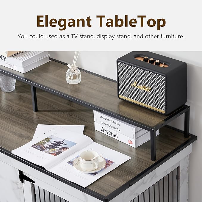 MCombo Large Dog Crate Furniture TV Stand, Wooden Pet Kennel with Double Doors, Indoor Furniture Style Dog House End Table, 1861 (White)