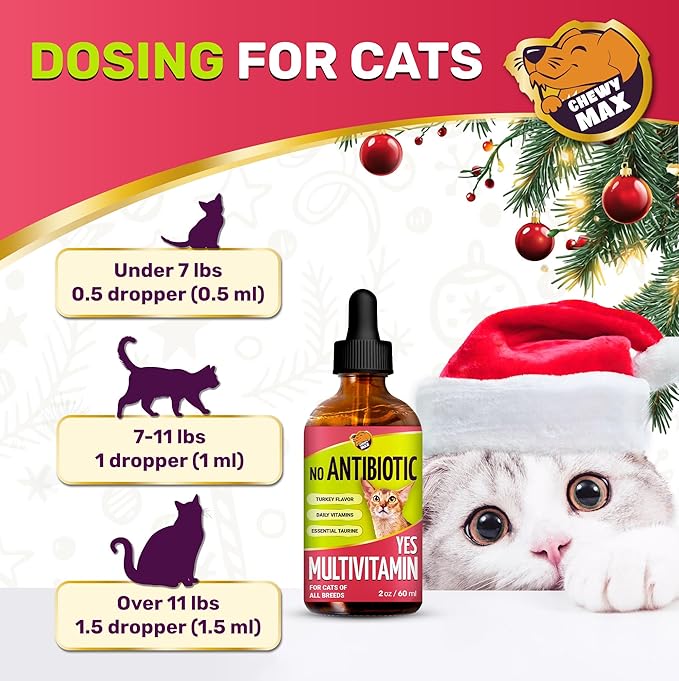 Cat Multivitamin Complex with Turkey Flavor – Natural Cat Antibiotic Liquid Alternative to Help with Allergies, UTIs & Cough – Herbal No Antibiotic Yes Multivitamin for All Breeds – 2 Oz