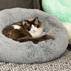 Anti Anxiety Round Fluffy Plush Faux Fur Warm Washable Dog Bed & Cat Bed, Original Bed for Small Medium Large Pets,Used to Relieve Joints and Improve Sleep（20"/24"/27''） (20", Light Grey)