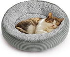 Love's cabin Round Donut Cat and Dog Cushion Bed, 20in Pet Bed for Cats or Small Dogs, Anti-Slip & Water-Resistant Bottom, Super Soft Durable Fabric Pet beds, Washable Luxury Bed Solid Grey Stripe