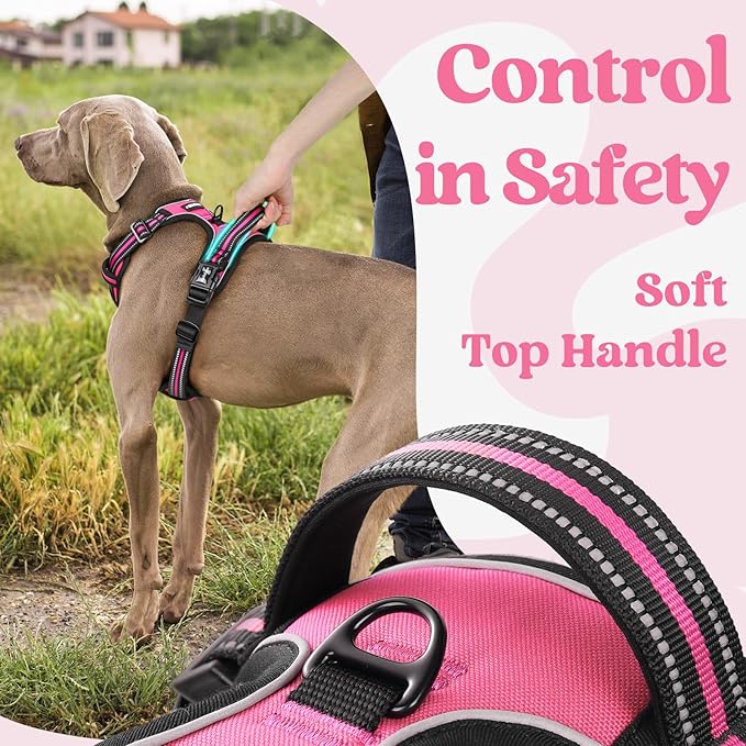 rabbitgoo Dog Harness for Large, No Pull Pet Harness with 3 Buckles, Adjustable Soft Padded Vest with Control Handle, Walking Reflective Pet Vest for Extra Large Dogs, Rose Pink, XL