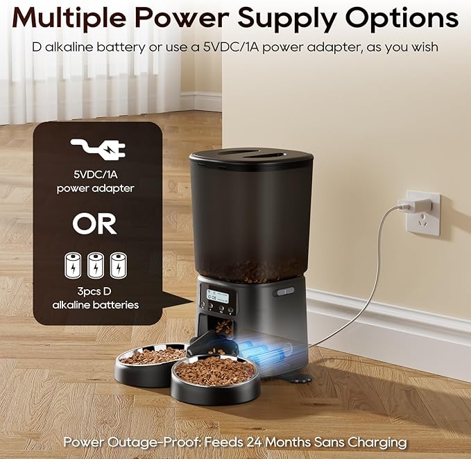 Automatic Cat Feeder,6L Timed Cat Dry Food Dispenser,Pet Feeder up to 6 Meals per Day,10S Voice Record,Flexible Schedule Timer,Auto Pet Feeder for Cats and Small Dogs (Black, 6L)